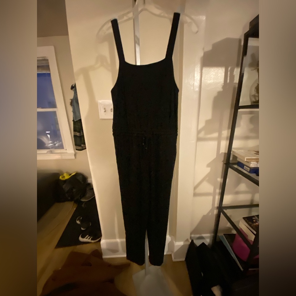 Club Monaco Black Sweatshirt Material Jumpsuit Drawstring waist COZY! Size S